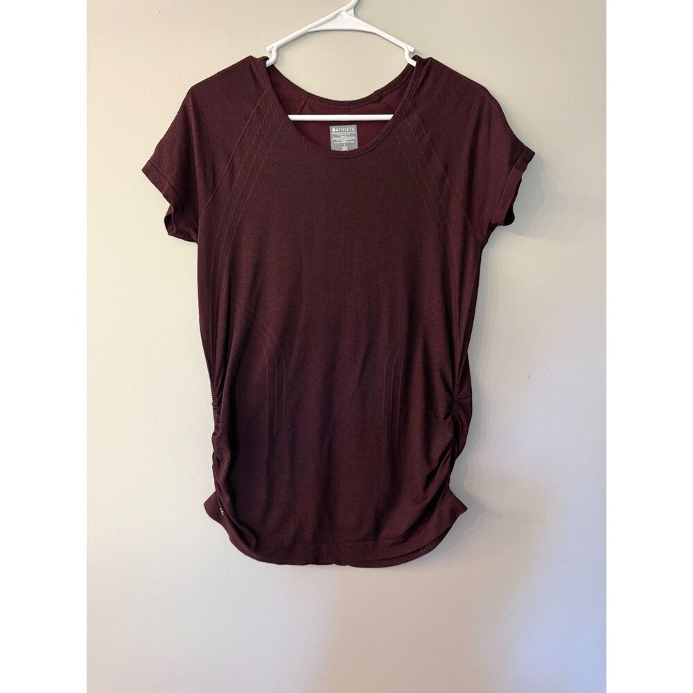 Athleta Tops | Athleta Top Size Large Burgundy Red Shirt Ruched Speedlight